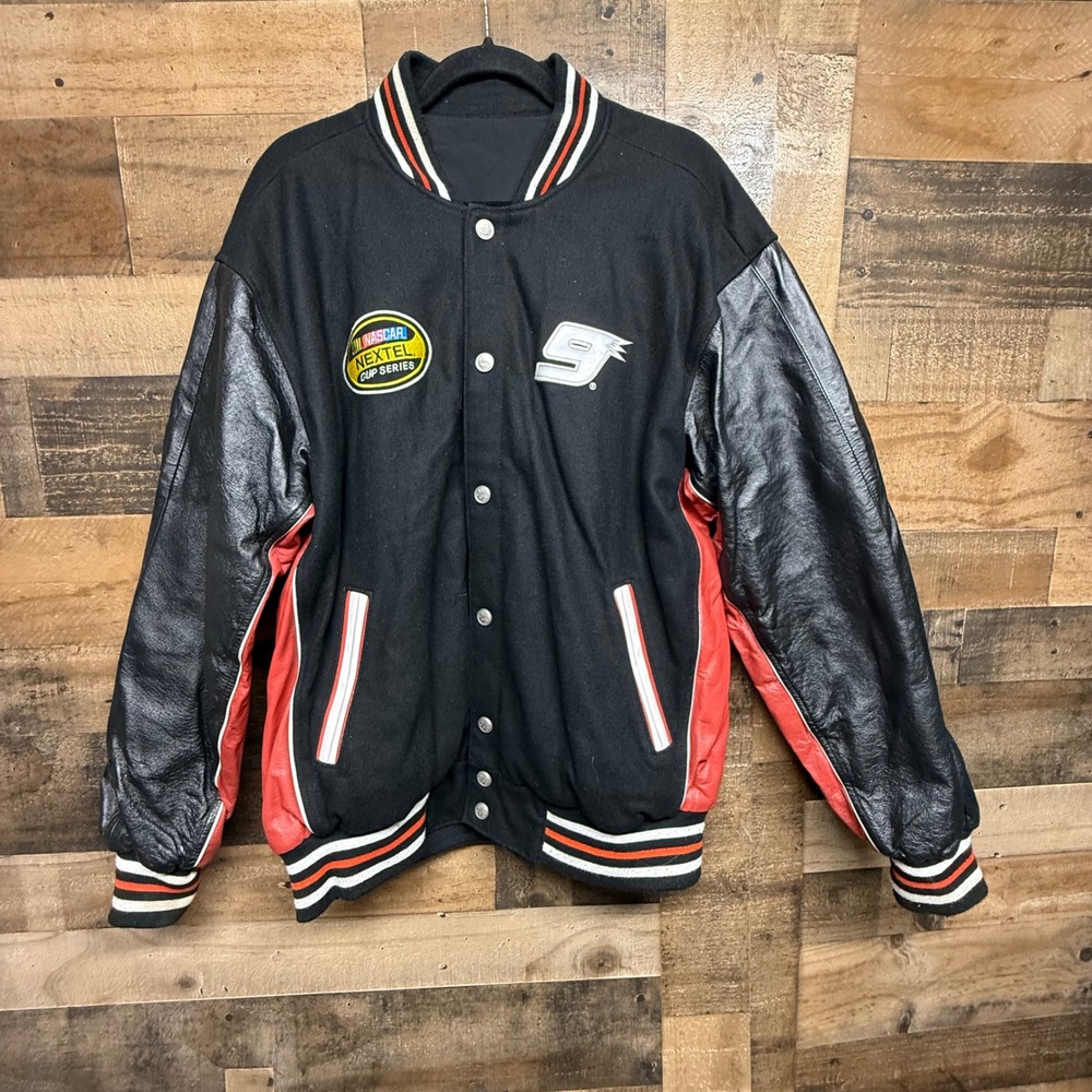 NASCAR Dodge Racing Jacket Nextel‎ Cup Series #9 Black Leather Trim Men's L